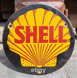 Panneau en émail publicitaire rare de Shell Motor Oil ancien et vintage, collectionnable