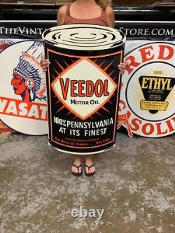 Panneau vintage de style ancien Veedol Oil Can fabriqué aux États-Unis