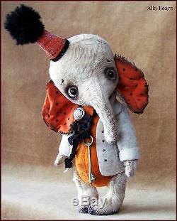 Par L'artiste Bears Alla Antique Vintage Old Elephant Poupée Art Décoration Jouet Halloween