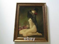 Peinture À L'huile Antique Vintage Nude Jolie Femme Femme Modèle Roses Signé Vieux
