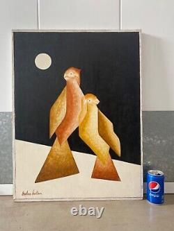 Peinture À L'huile D'oiseau Vieux Mexicain Antique Moderne Cubiste, Gustavo Martinez