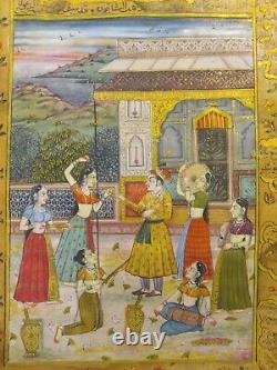 Peinture À La Main Indienne Miniature Royal Rajput King Holi Art Vintage Ancien Papier Détail