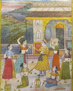 Peinture À La Main Indienne Miniature Royal Rajput King Holi Art Vintage Ancien Papier Détail