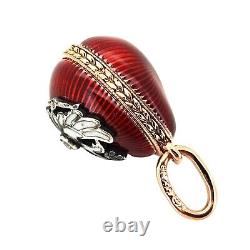 Pendentif en forme d'œuf en or rose ancien de l'ère Fabergé, orné de diamants et d'émail vintage antique