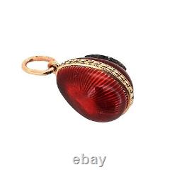 Pendentif en forme d'œuf en or rose ancien de l'ère Fabergé, orné de diamants et d'émail vintage antique
