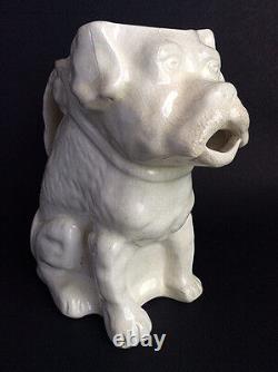 Pitcher Antique En Céramique Figurale Bulldog Vieux Chien De Poterie Vintage Jug