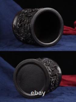 Pot à pinceaux en bois d'ébène ancien chinois antique vintage