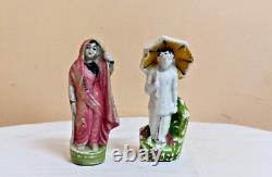 Poterie Porcelaine Homme & Femme en Sari Figurine Statue Ancienne Vintage Japonaise