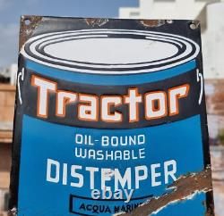 Publicité pour de la peinture à la détrempe pour un panneau en émail de porcelaine de tracteur ancien rare et vintage.