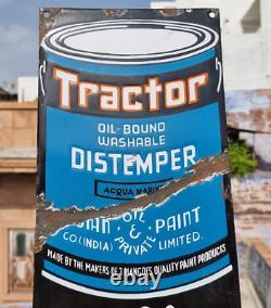 Publicité pour de la peinture à la détrempe pour un panneau en émail de porcelaine de tracteur ancien rare et vintage.