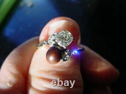 Rare Ancienne Perle Quahog Et Ancienne Bague Diamantée Coupée Au Début Du Xxe Siècle