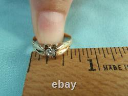 Rare Vintage 14k Or Jaune. 18ct Tw Old Miner Cut Diamond Ring 2.2g Taille 4 3/4