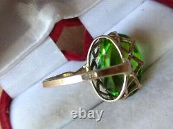 Rare Vintage Vieux Élégant Pierre Verte Ring Silver 875 Timbre Urss Antique Taille 9