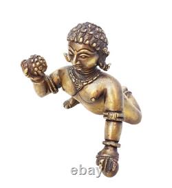 Statue/Figure en laiton ancien, rare et grand de Laddu Gopal Dieu Bébé Krishna Vintage