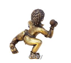 Statue/Figure en laiton ancien, rare et grand de Laddu Gopal Dieu Bébé Krishna Vintage