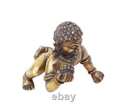 Statue/Figure en laiton ancien, rare et grand de Laddu Gopal Dieu Bébé Krishna Vintage