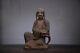 Statue De Bouddha Arhat En Bois Ancien Sculpté Et Peint Chinois D'époque Antique Vintage