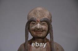 Statue de Bouddha Arhat en bois ancien sculpté et peint chinois d'époque antique vintage