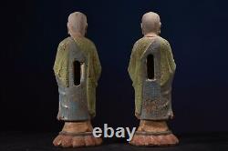 Statue de Bouddha en bois ancien chinois vintage sculpté et peint