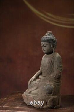 Statue de Sakyamuni Bouddha en bois ancien chinois sculpté et peint - Belle œuvre d'art