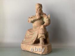 Statue en bois sculptée et peinte antique chinoise de Guan Yu