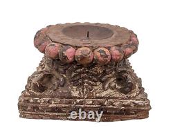 Support de bougie en bois et en fer antique et vintage finement conçu avec motif en relief