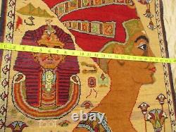 Tapis égyptien ancien vintage pictural de momie en laine nouée à la main