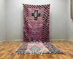 Tapis marocain ancien vintage à motifs berbères fait main, tapis d'artisanat ancien de 4 x 12 pieds