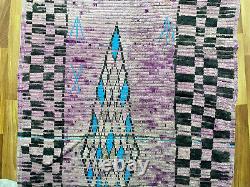 Tapis marocain ancien vintage à motifs berbères fait main, tapis d'artisanat ancien de 4 x 12 pieds