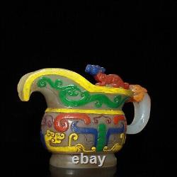 Tasse de bête peinte exquise en glaçure ancienne chinoise de Pékin vintage