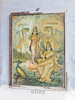 Temple hindou déesse Saraswati Lakshmi Antique Vintage Old Original Print A75
<br/>
 	
<br/>  (Note: There is no direct translation for 'Hindu Temple' in French, so it is left as is in the translation)