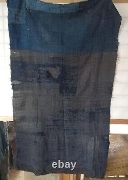 Tissu indigo japonais ancien vintage en Boro des années 1910-1920, 47x27