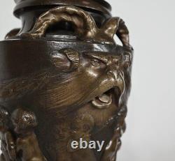 Vase De Bronze Antique Bacchus Fauns Kid Fauns Chimeras Vine Brown Patina Vieux 19ème