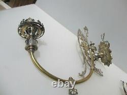 Victorian Converted Brass Gas Wall Lights Old Baroque Gilt Antique Projet