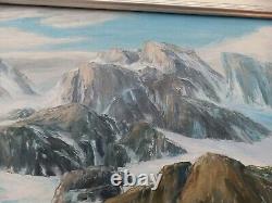 Vieille Antique Belle Peinture À L'huile Alaska Montagne Lac Glacier Tundra