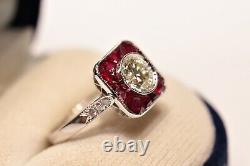 Vieille Bague Originale 18k Gold Art Déco Style Natural Diamond And Ruby Decorated Ring