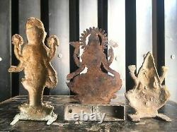 Vieille Déesse Vintage 3 Pc De Richesse Lakshmi Brass Rare Figurine Statue Collectible