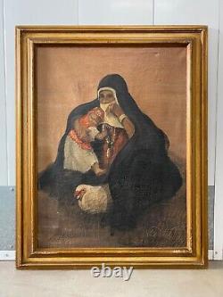 Vieille Peinture Anciennement Orientaliste Musulmane Arabe Femme, 1950s