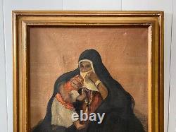 Vieille Peinture Anciennement Orientaliste Musulmane Arabe Femme, 1950s