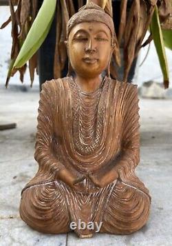 Vieille Vieille Main Rare Sculpté Bois Hindou Jain Mahaveer Bouddha Méditation Statue