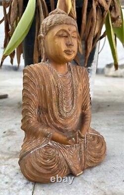 Vieille Vieille Main Rare Sculpté Bois Hindou Jain Mahaveer Bouddha Méditation Statue