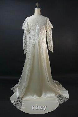 Vintage 1930s Mariage Dentelle & Satin Overdress Art Déco Old Hollywood Vg Condition