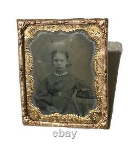 Vintage Antique1800'gold Plate Tintype Photo Portrait Enfant Fille Vieux