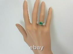 Vintage Antique 18k Or Blanc 2.25 Carat Emerald Ancienne Mine Diamond Anneau 3.55 Ct