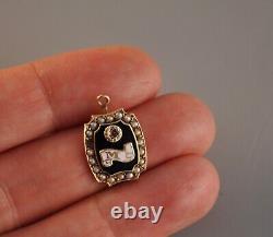 Vintage Antique Old 14k Solid Gold Charm Society M Enamel Seed Pearl