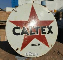 Vintage Antique Old 1930 Très Rare Caltex Oil Annonce. Conseil En Émail Vitrifié Sign