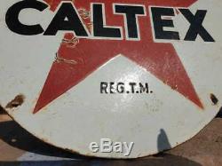 Vintage Antique Old 1930 Très Rare Caltex Oil Annonce. Conseil En Émail Vitrifié Sign