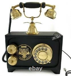 Vintage Antique Old Century Rotary Cadran Téléphone Handset Bureau Téléphone En Bois