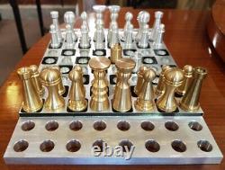 Vintage Chessboard Tourné Métal Aluminium Bronze Jeu Décor Rare Vieux 20ème 70s