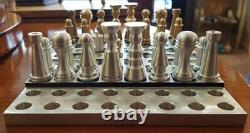 Vintage Chessboard Tourné Métal Aluminium Bronze Jeu Décor Rare Vieux 20ème 70s